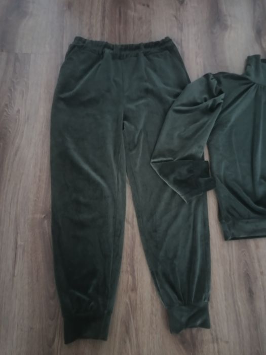 Dres komplet zestaw welurowy bluza spodnie khaki bawełna