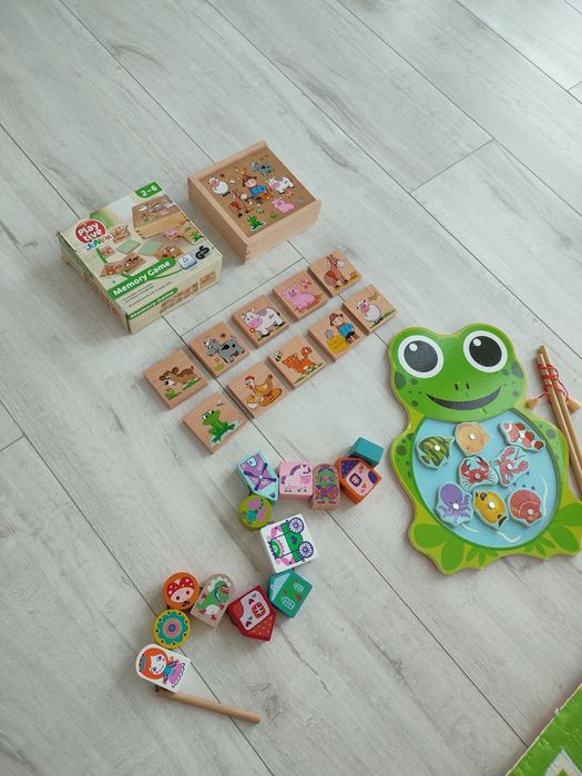 Набір дерев'яних розвиваючих ігор сортер | Рибалка, меморі, пазли | Мо