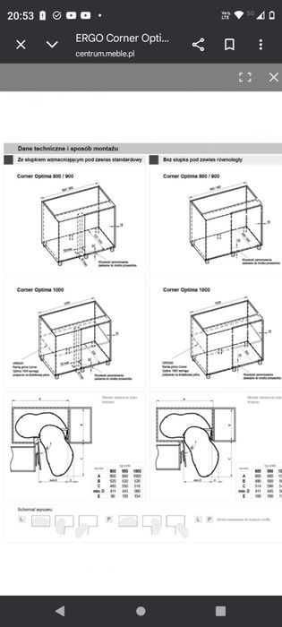 Corner Optima nerka, kosz narożny