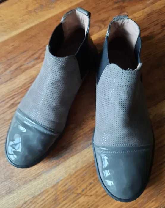 Sztyblety damskie, skóra, lakierki, stan jak nowe, buty rozm 38