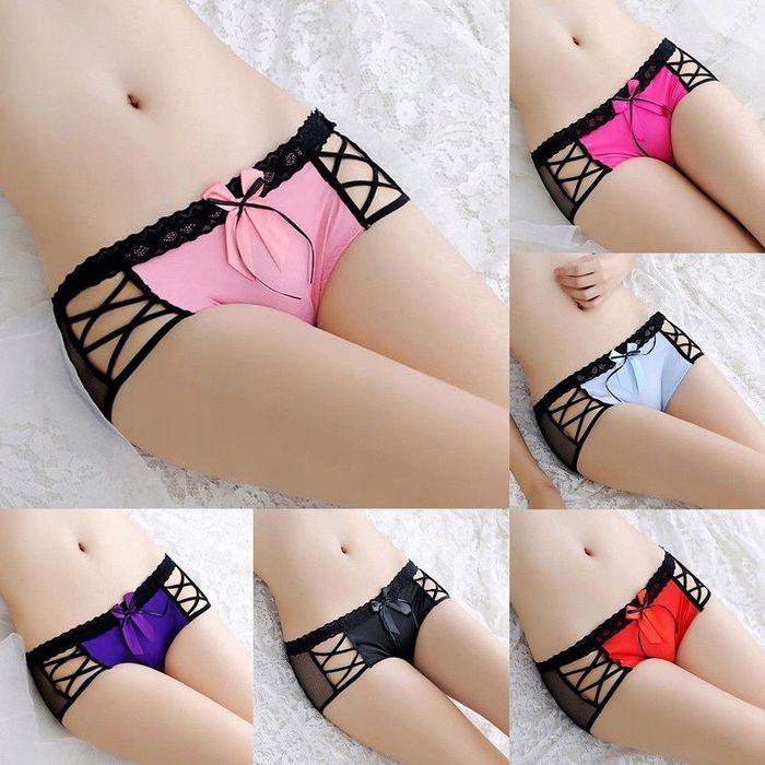 Seksowne figi damskie siatka koronka kokardka Walentynki czerwone