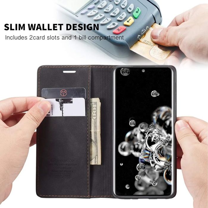 Etui Samsung Galaxy S20, CaseMe, czarne, ze skórki, z klapką na magnes