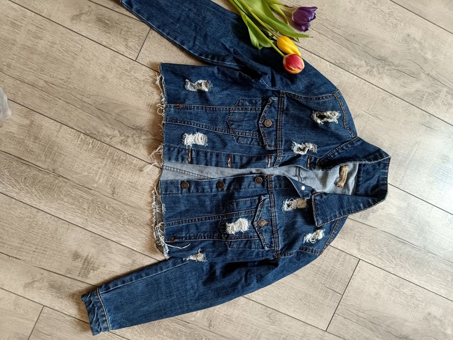 Katana xs s kurtka jeansowa postrzępiona