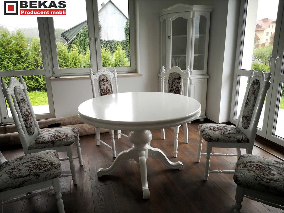 Biała Witryna Narożna Stół Komoda Dąb Biały Bekas Stylowe Meble