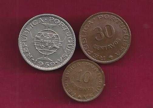 INDIA EX-COLONIA  3  moedas  10 centavos 30 centavos e 1 escudo