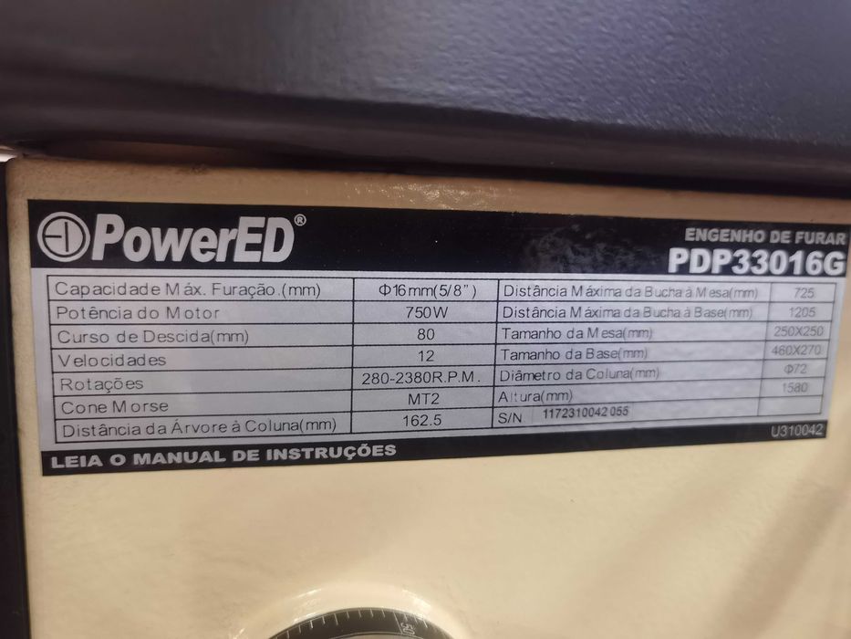 Engenho de furar POWERED PDP33016 G - Novo