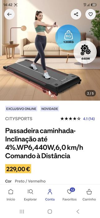 Passadeira de Caminhada Citysports WP6 (Comando + Inclinação 4%) (pouco uso)