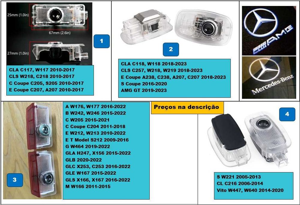 4 centros de jantes 75mm Mercedes Benz azul, preto, prateado Etc.