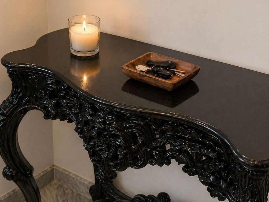Móvel Consola Barroca / Rococó – Preto Lacado Alto Brilho (Exclusivo)
