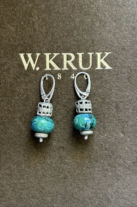 Srebrne kolczyki W. Kruk Koronki, z azurytem