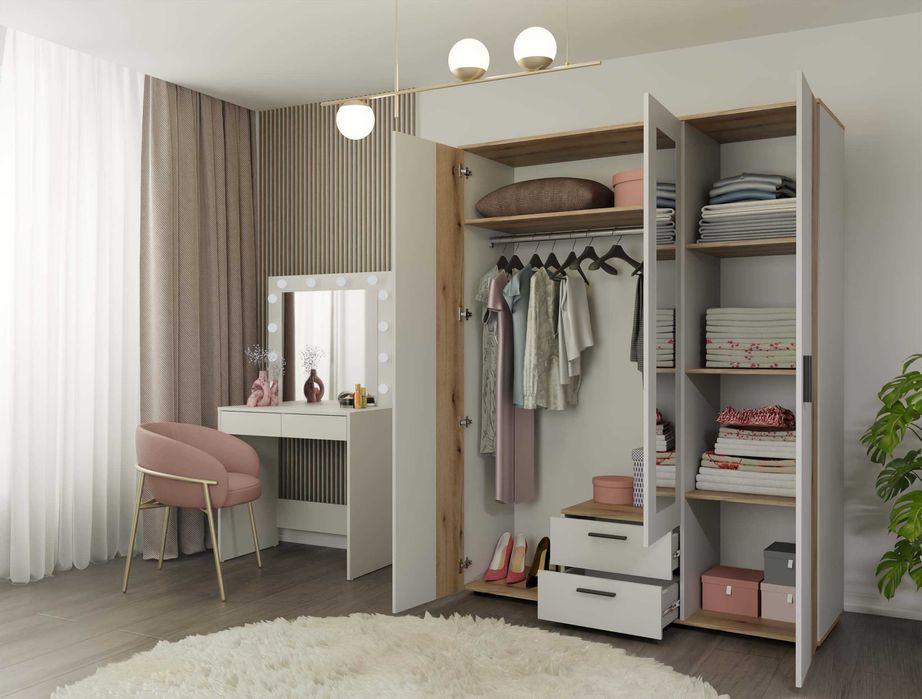 SZAFA AVA150 Lustro 2 Szuflady Ryflowany Front KASZMIR/ DĄB EVOKE