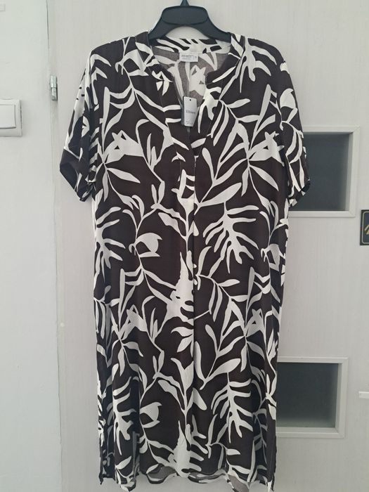 Asymetryczna sukienka luźna oversize czekolada print liście wiskoza 38/40/42/44/46/50