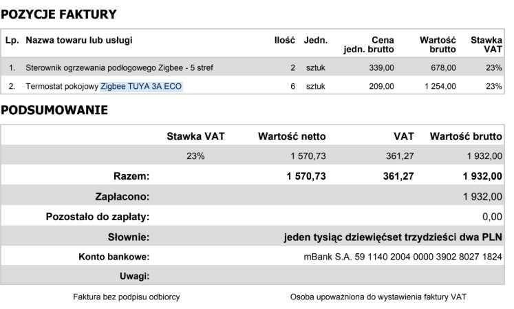 Sterownik termostat pokojowy Zigbee TUYA 3A ECO