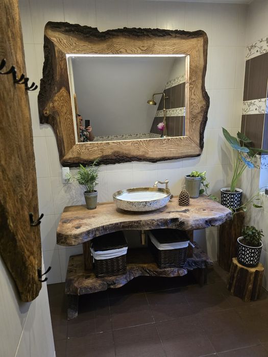 Lustro dębowe z naturalną krawędzią pionowe poziome drewniane