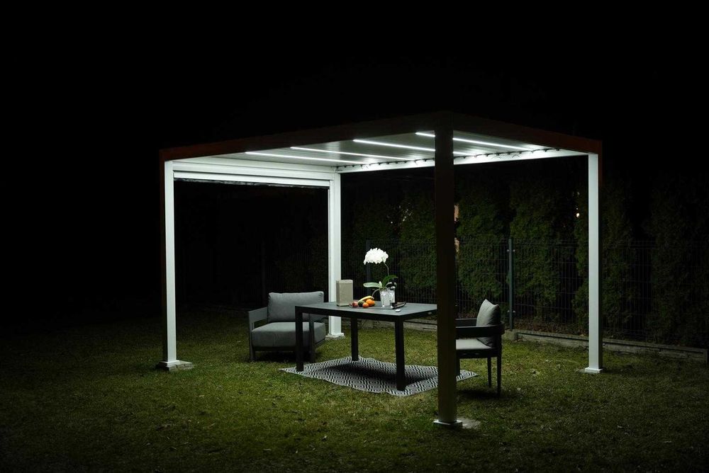 Pergola Tarasowa Ogrodowa Aluminium LED Automat Roleta