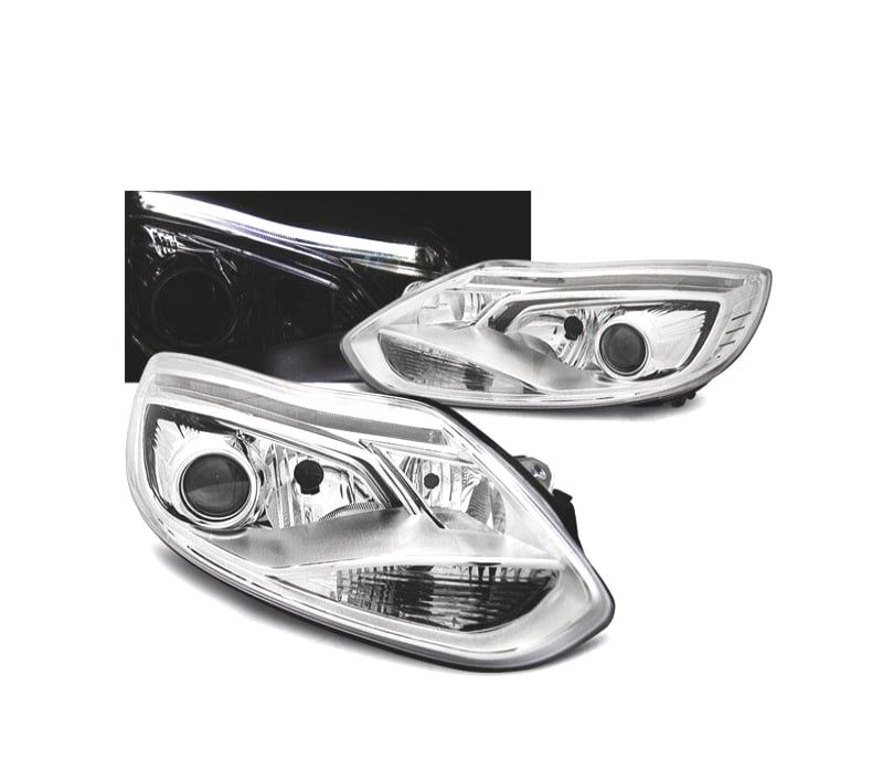 FARÓIS FRONTAIS FORD FOCUS MK3 11-14 TUBE LIGHT FUNDO CROMADO