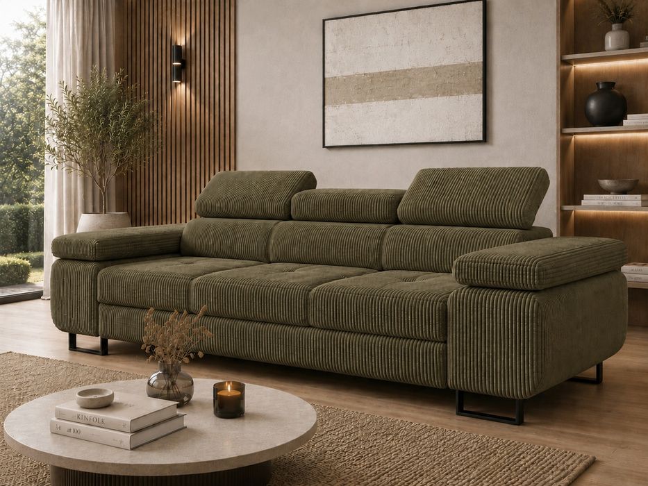 Sofa rozkładana prosto od producetna sztruks regulowane zagłówki