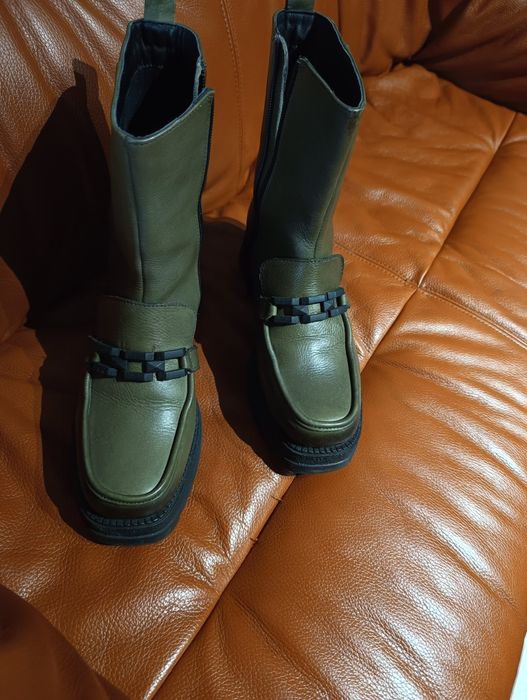 Botki khaki skóra