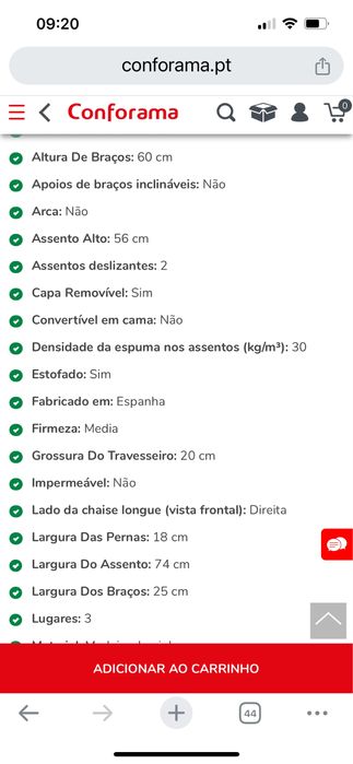 Sofá Chaise Longue 3 Lugares com 1 pouf de lado