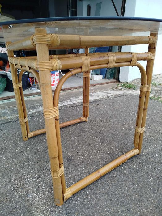 Mesa bambu com tampo de vidro 1m