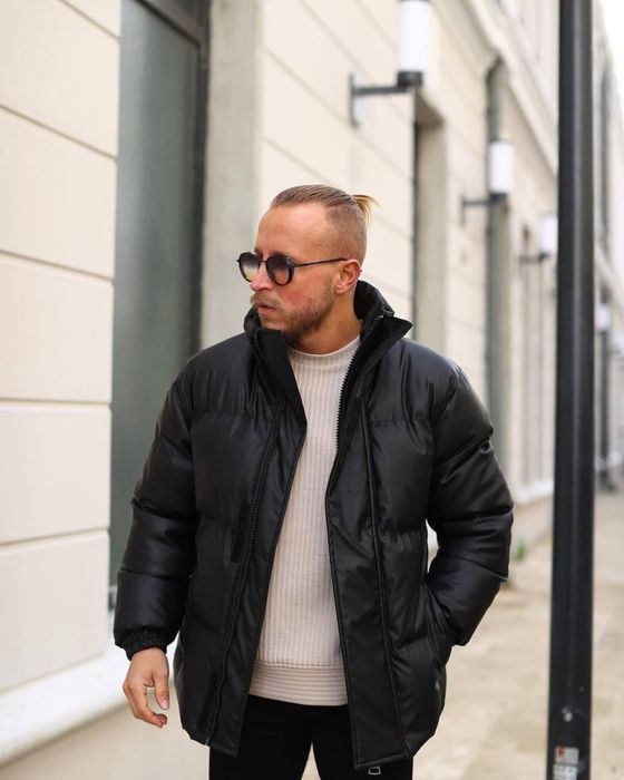 Чоловіча зимова шкіряна куртка чорна