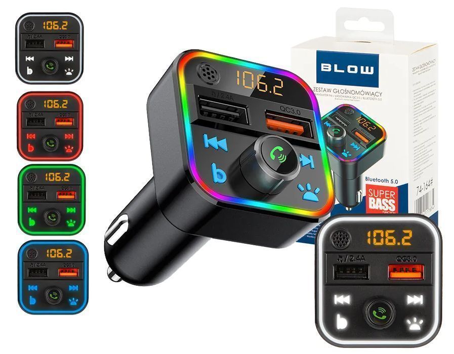 Transmiter FM zestaw głośnomówiący BLOW Bluetooth 5.0 +QC 74-164#