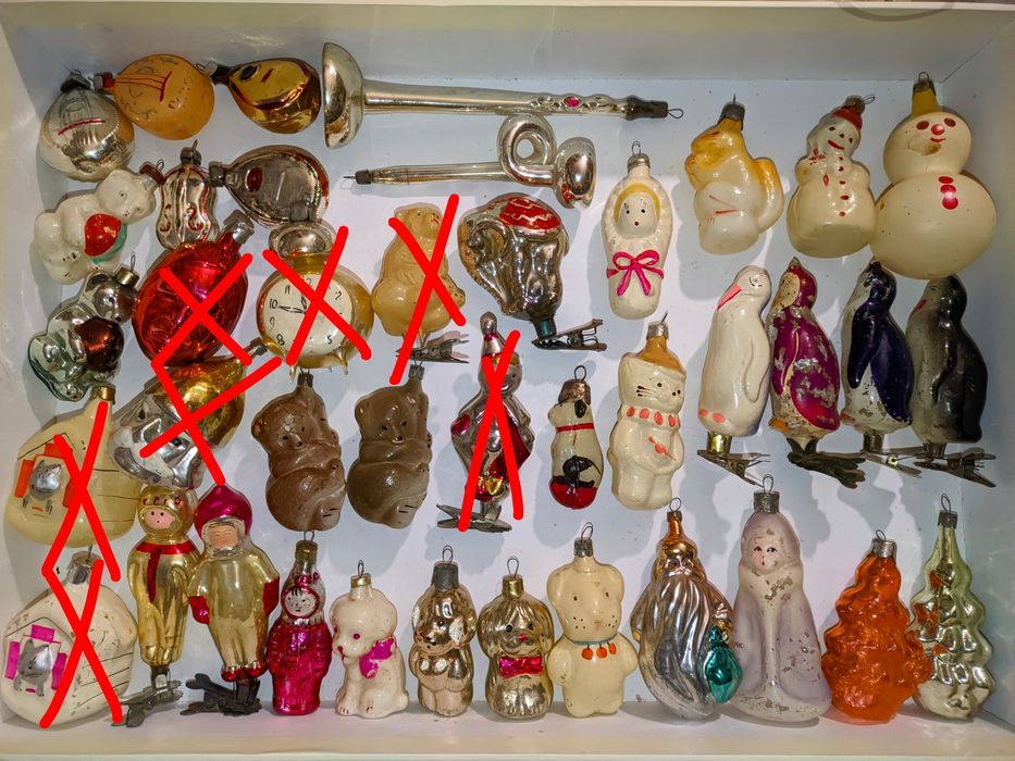 Ёлочная игрушка мишка на березке из СССР старая винтажная.