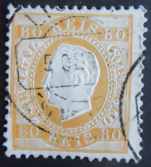 Selos Portugal 1870-D. Luís fita direita 80 reis usado Af. nº 42