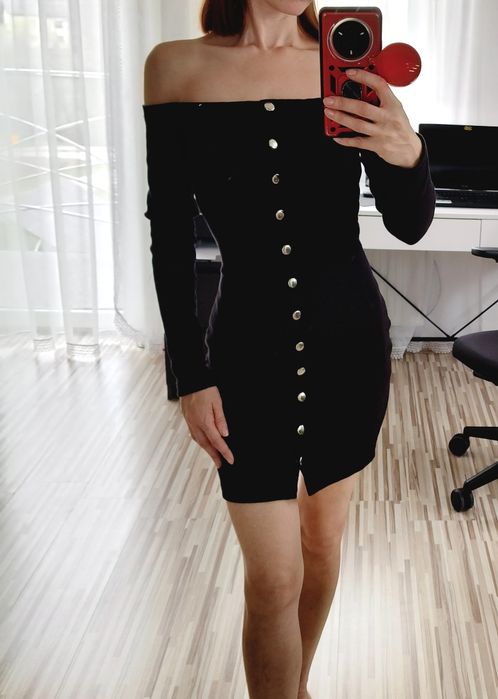 Mała czarna sukienka, prążkowana, XS, Missguided