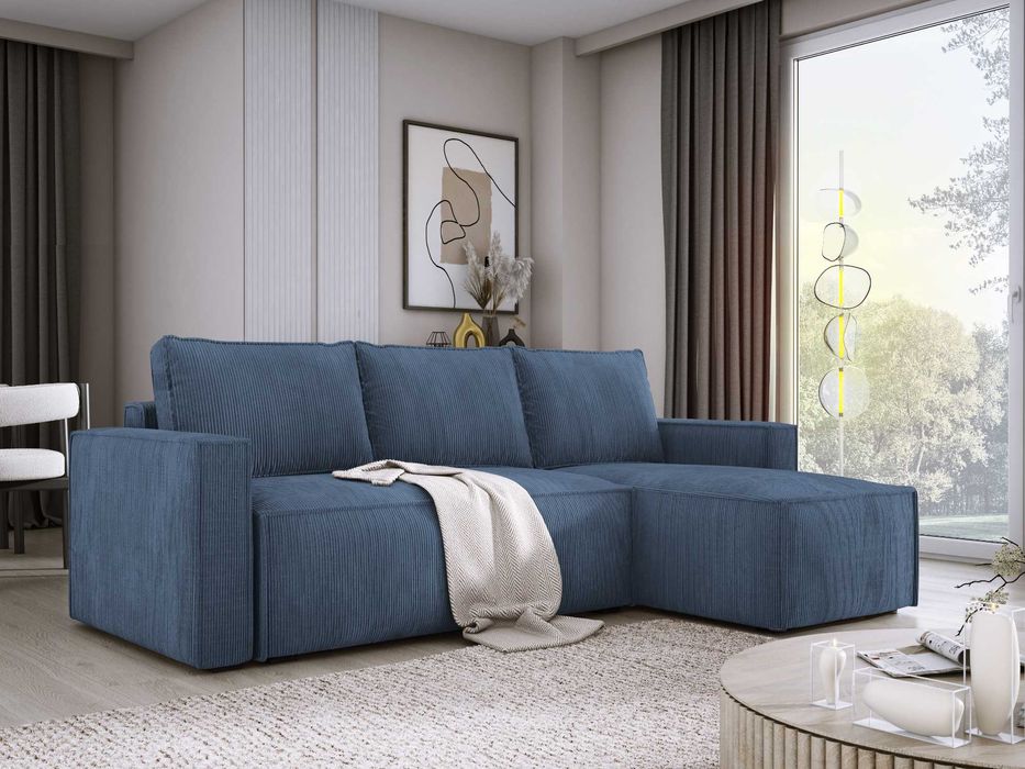 Wygodny sztruksowy narożnik KENZO z funkcją spania 140x200!