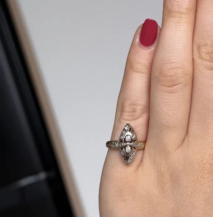 Zloty pierscionek z diamentami art deco antyk 585 Gold ring