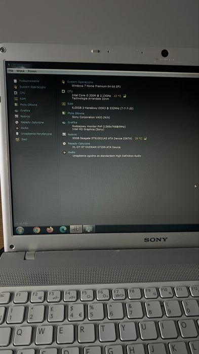 Laptop sony vaio pcg-71313m sprawny biało-srebrny