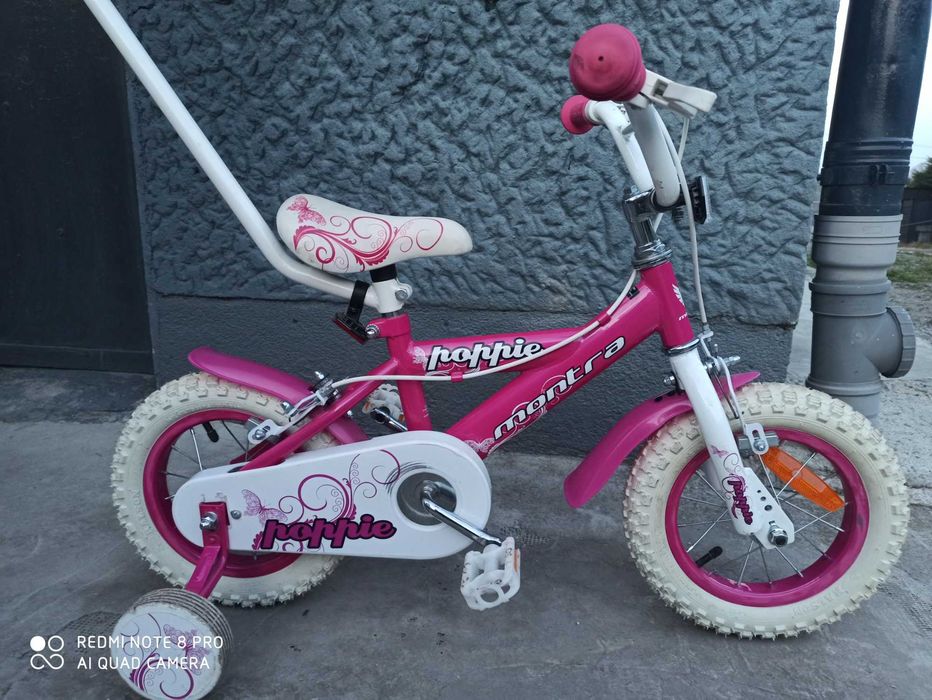 Rowerek dzieciecy 12 cali + Kółka Boczne + Pchacz--Śliczny--JAK NOWY !