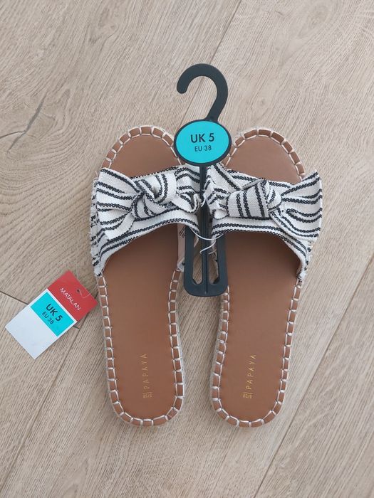 Klapki z kokardą nowe 38 Papaya