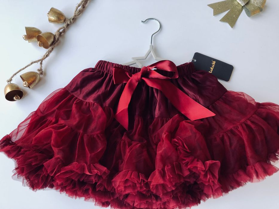 Nowa Bordowa TuTu spodnica spódniczka 128 134 burgu swiateczna 140 146