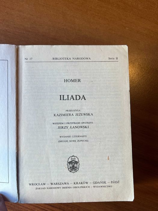 Iliada Homer , biblioteka narodowa