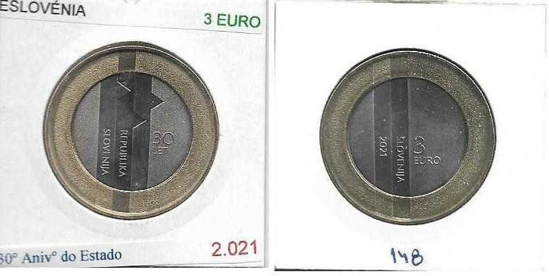 Eslovénia - -  3 Euros - 2021 - - - 300º Aniversário do Estado - Moeda