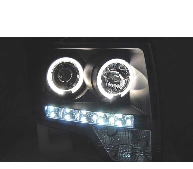CONJUNTO DE FARÓIS PARA FORD F150 MK12 08-14 ANGEL EYES + LED PRETO