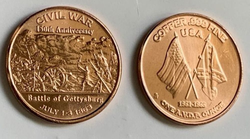 Мідний Раунд США. 1 унція. 999 проба. Gettysburg battle