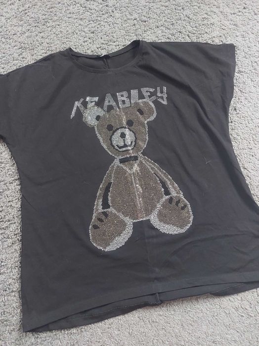 czarna bluzka tshirt tunika miś cekiny