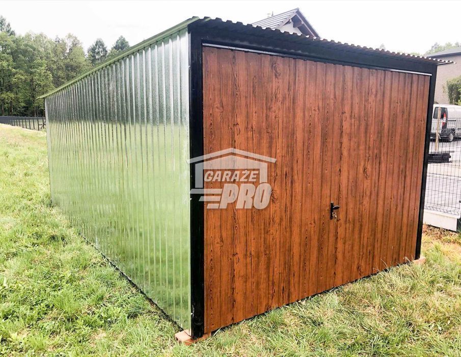 Garaż blaszany 3x5 Brama uchylna + ocynk + brama spad w tył GP104