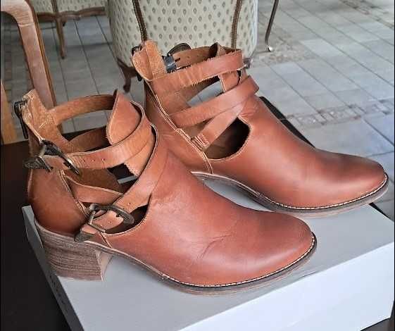 Botki skórzane Wojas, brązowe 37