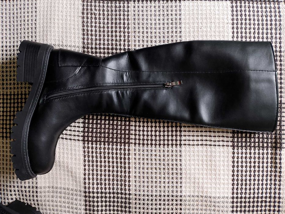 Сапоги кожаные высокие осень-зима, 24 см