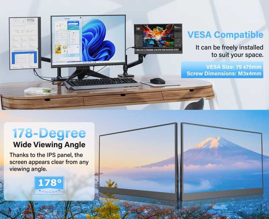 Monitor przenośny Amoudo 15,6 cali FullHD 1920x1080p 100% RGB NOWY najtaniej WWA!