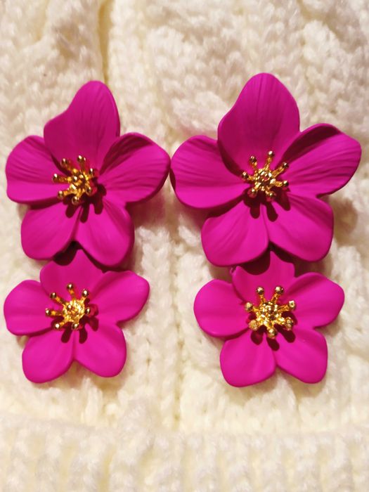 Różowe fuksjowe kolczyki kwiaty