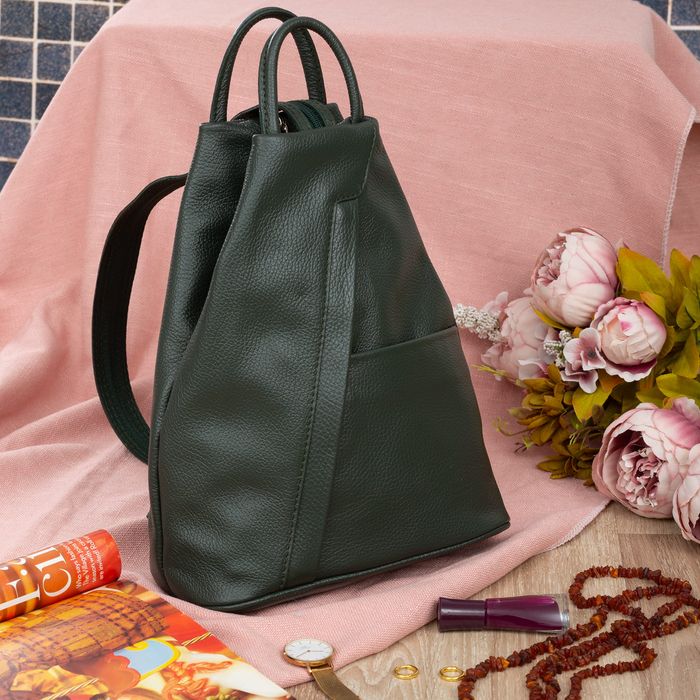 VERA PELLE plecak damski skórzany elegancki trójkątny V509 c.zielony