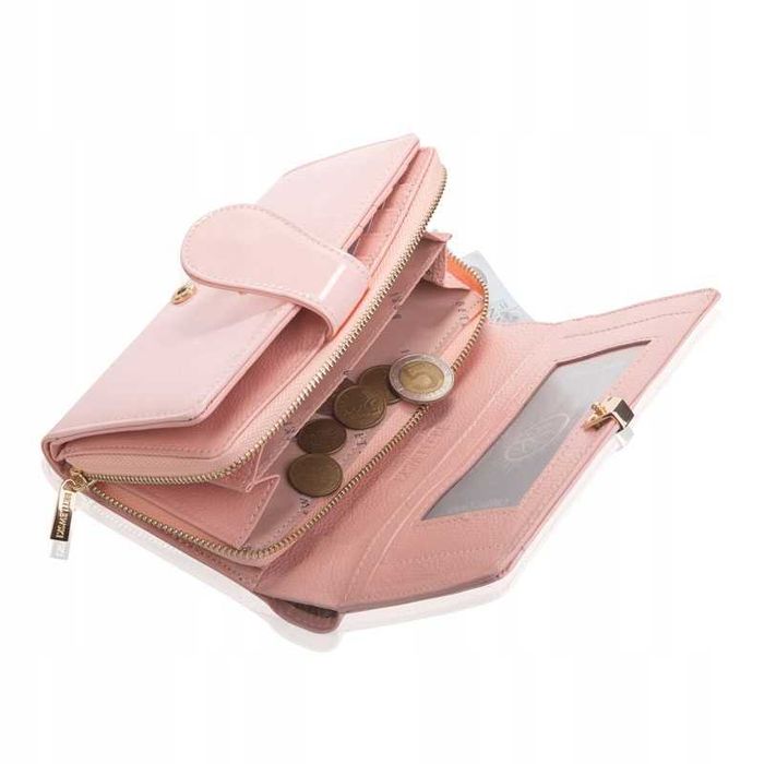 BETLEWSKI Skórzany Portfel Damski Lakierowany Ochrona RFID Na Prezent