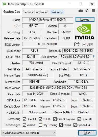 Karta Graficzna NVIDIA Asus GTX 1050 Ti 4GB