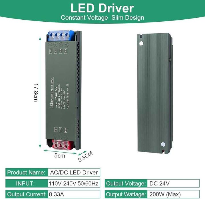 Zasilacz LED 24V 200W 8.33A – Slim, do taśm LED – NOWY