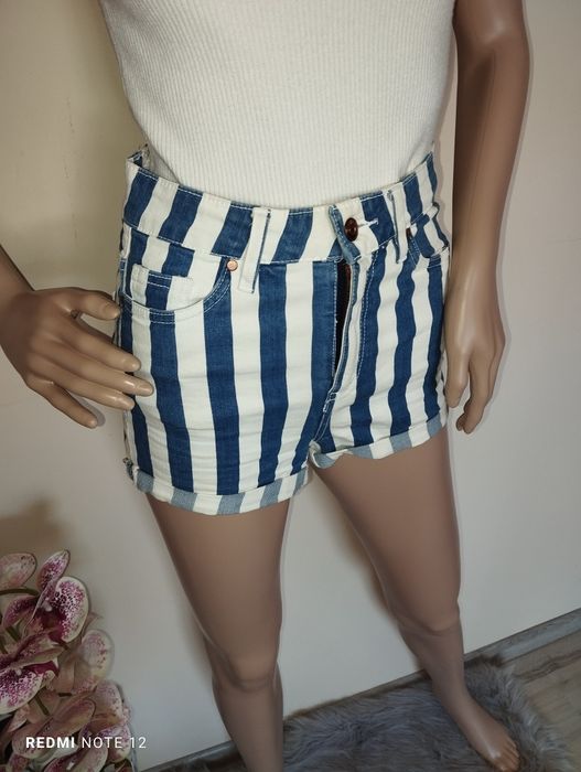 Spodenki H&M szorty jeans paski wysoki stan